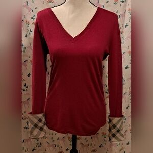 NWOT Burberry Burgundy Nova V-Neck Cotton Business Casual Long Sleeve Shirt SZ S
